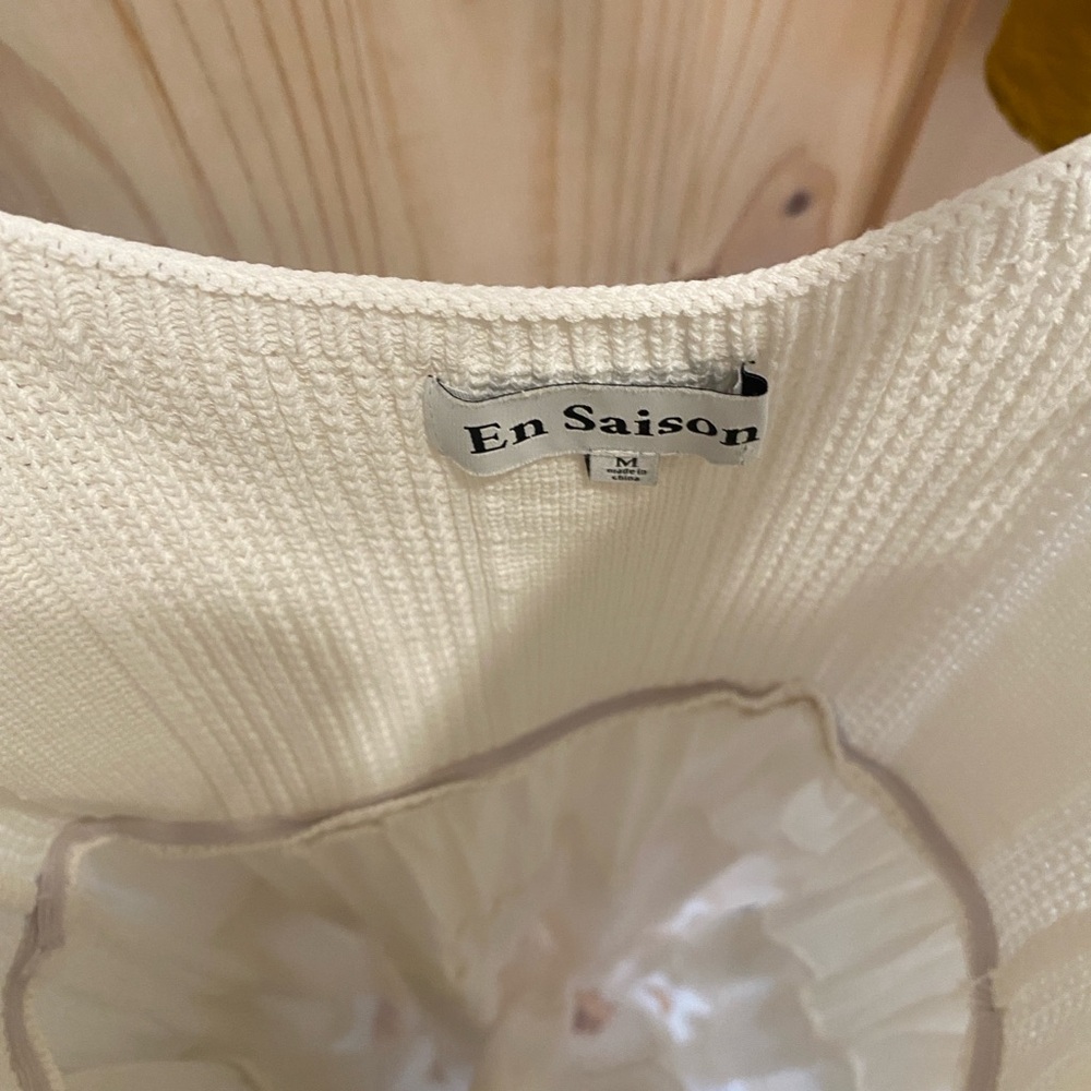 En Saison Cream Textured Sundress with Ruffle Trim. 
Never worn! - Picture 12 of 14